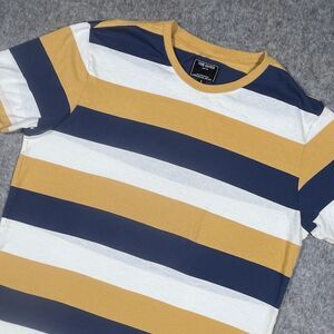 Todd Snyder Striped T-Shirt Blue Yellow White 100% Cotton Men’s Size Large